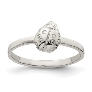 Sterling Silver Rhodium-plated Polished Ladybug Children's Ring