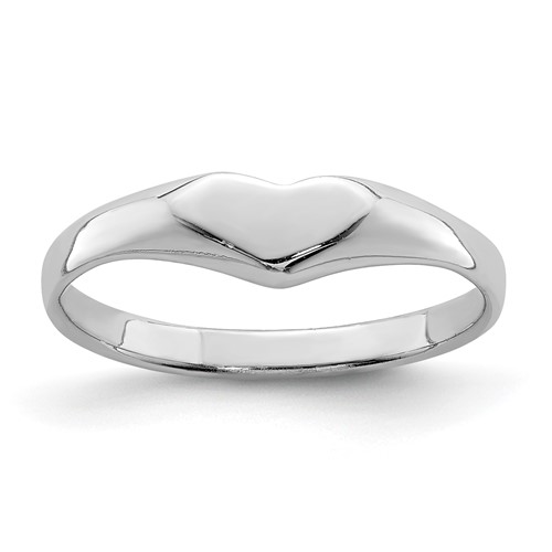 Sterling Silver RH-plated Polished Elongated Heart Ring, Size 4