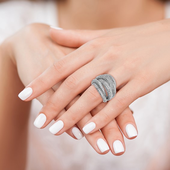 Sterling Shimmer Sterling Silver Rhodium-plated 536 Stone Pavé CZ Ring