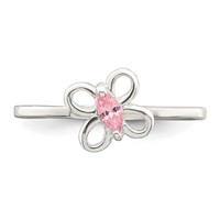 Sterling Silver Polished Pink CZ Butterfly Ring view 5