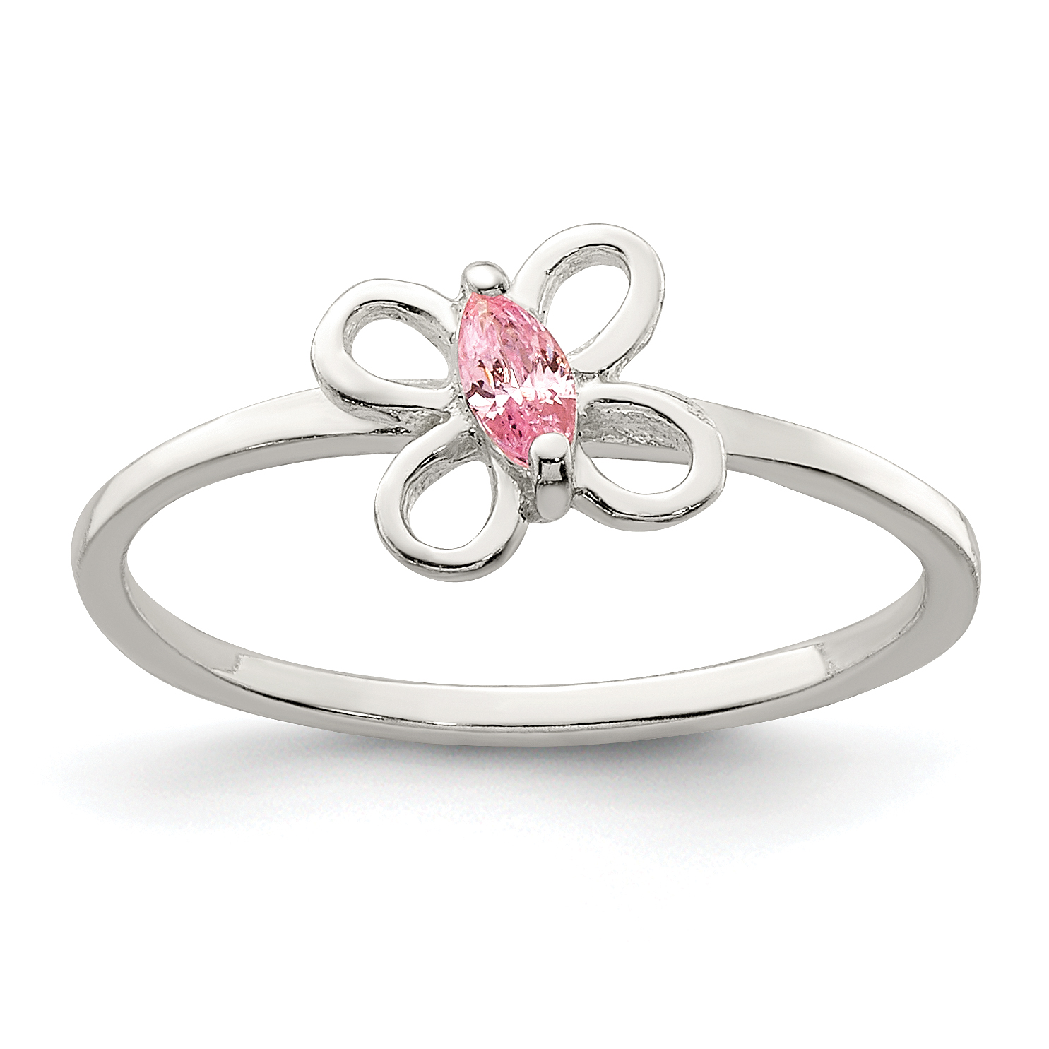 Sterling Silver Polished Pink CZ Butterfly Children's Ring (QR5970-3)