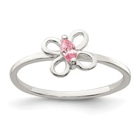 Sterling Silver Polished Pink CZ Butterfly Ring view 1