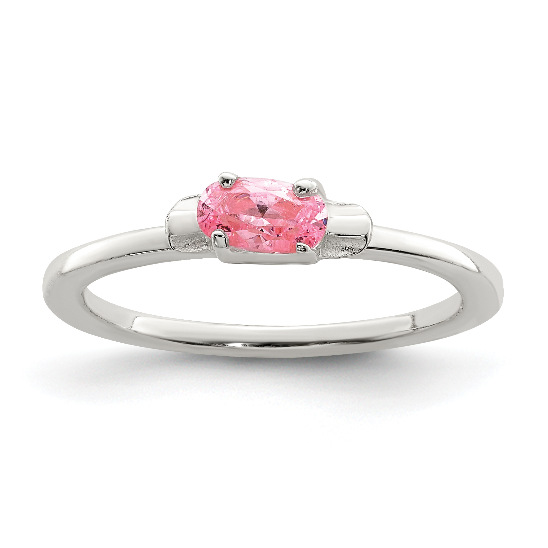 Sterling Silver Polished Pink CZ Candy Children's Ring (QR5971-4)