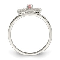 Sterling Silver Polished & Twisted Pink CZ Bow Ring view 2