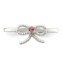 Sterling Silver Polished & Twisted Pink CZ Bow Ring view 5