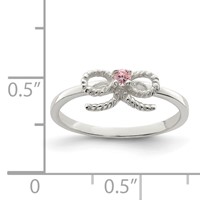 Sterling Silver Polished & Twisted Pink CZ Bow Ring view 4