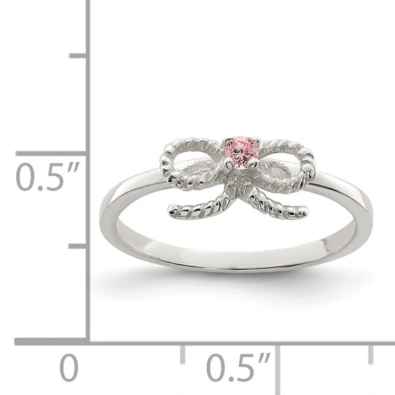 Sterling Silver Polished & Twisted Pink CZ Bow Children's Ring