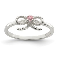 Sterling Silver Polished & Twisted Pink CZ Bow Ring view 1