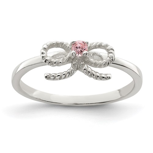 Sterling Silver Polished & Twisted Pink CZ Bow Ring, Size 4