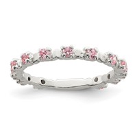 Sterling Silver Polished Pink CZ Ring - Size 4 view 1