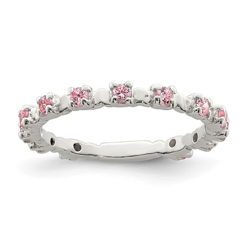 Sterling Silver Polished Pink CZ Ring, Size 4