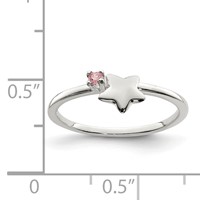 Sterling Silver Polished Pink CZ & Star Ring - Size 3 view 4