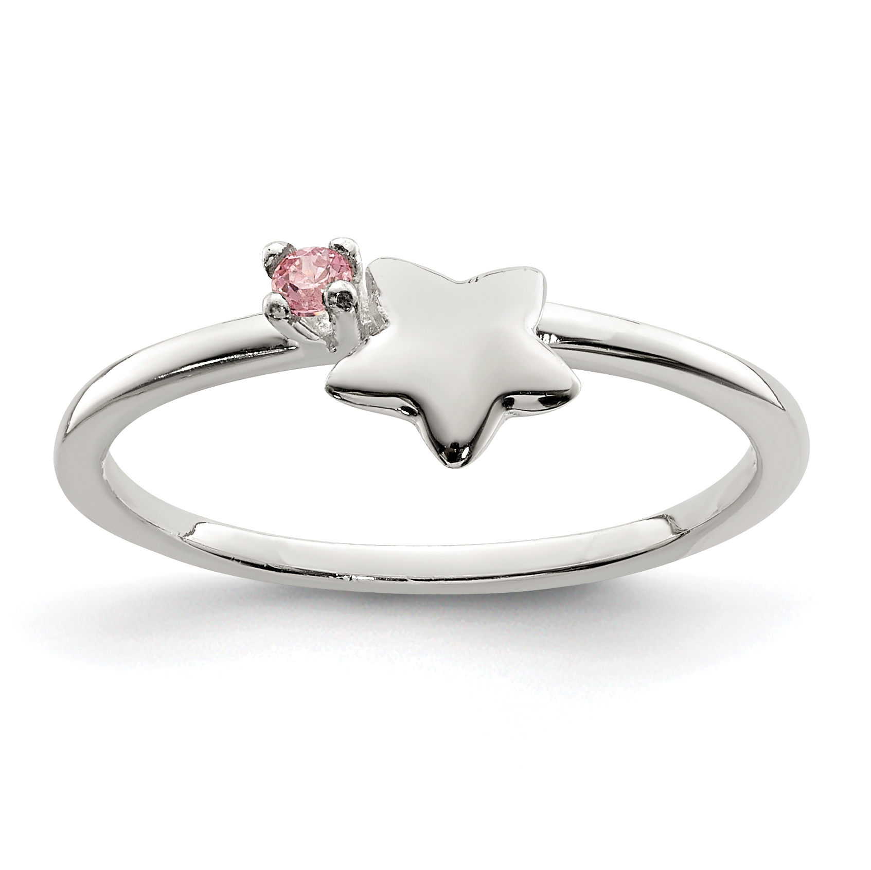 Sterling Silver Polished Pink CZ & Star Children's Ring (QR5977-3)