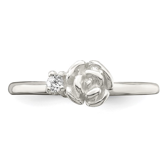 Sterling Silver Clear CZ Rose Kid's Ring