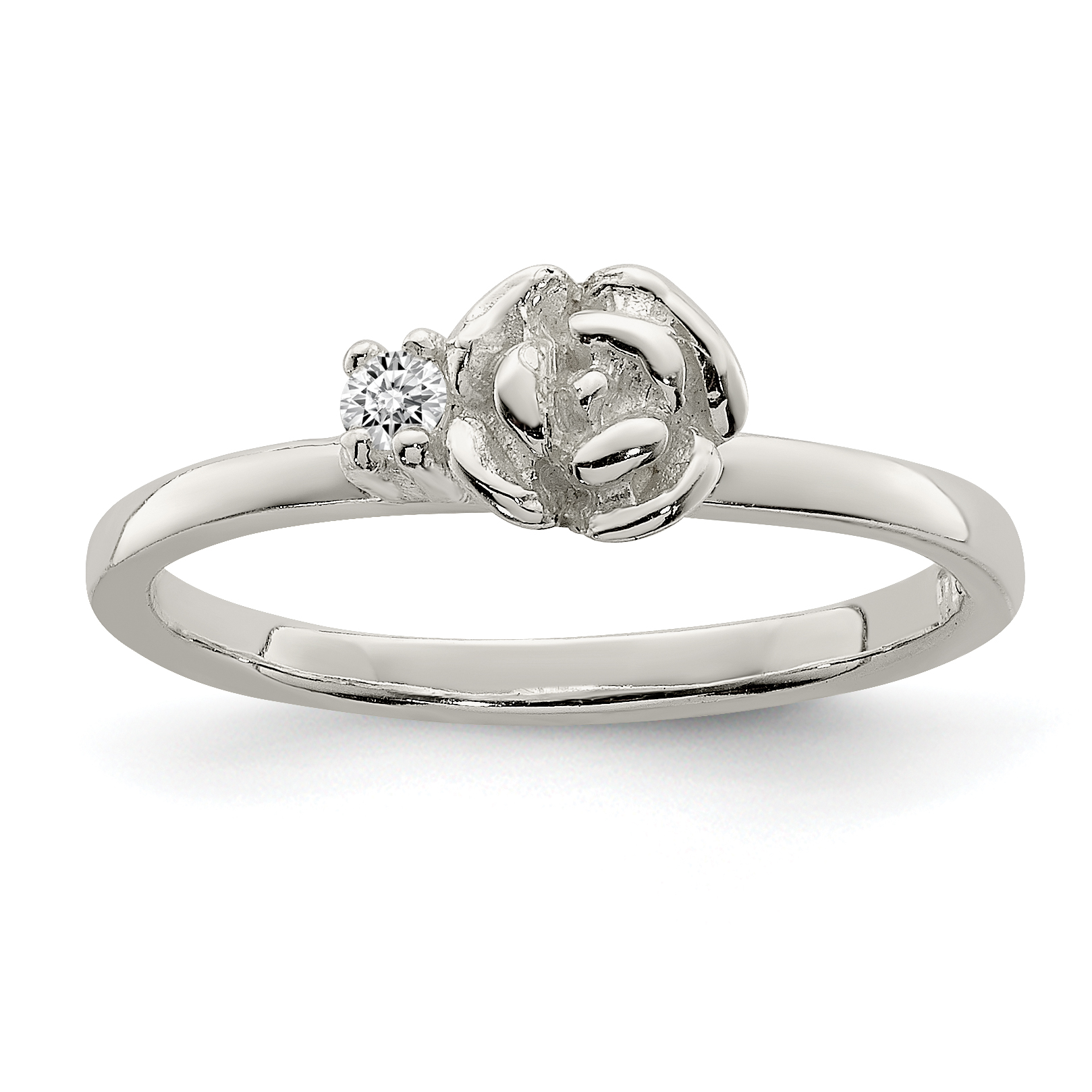 Sterling Silver Clear CZ Rose Kid's Ring (QR5978-3)