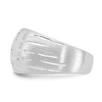 Sterling Silver Brushed Diamond-cut Convex Ring view 2