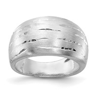 Sterling Silver Brushed Diamond-cut Convex Ring view 1