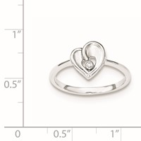 Sterling Silver Polished & Sandblast CZ Heart Ring view 2