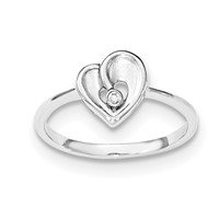 Sterling Silver Polished & Sandblast CZ Heart Ring view 1