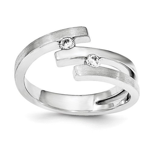 Sterling Silver Brushed and Polished CZ Ring