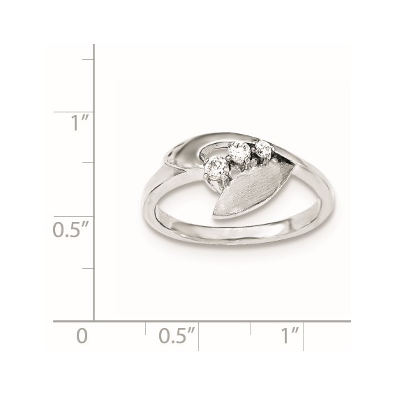 Sterling Silver Polished And Brushed CZ Ring