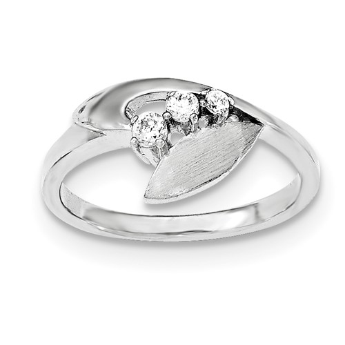 Sterling Silver Polished and Brushed CZ Ring