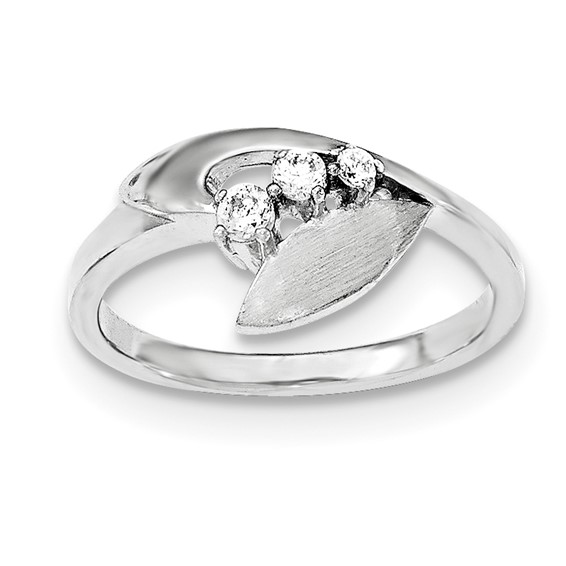 Sterling Silver Polished And Brushed CZ Ring