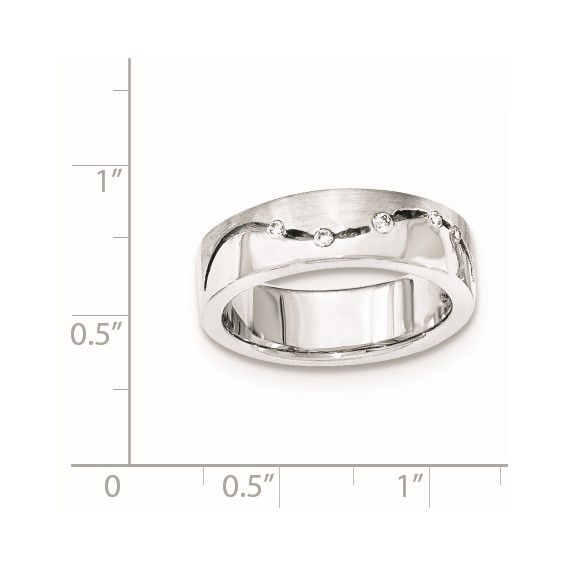 Sterling Silver Brushed And Polished CZ Ring
