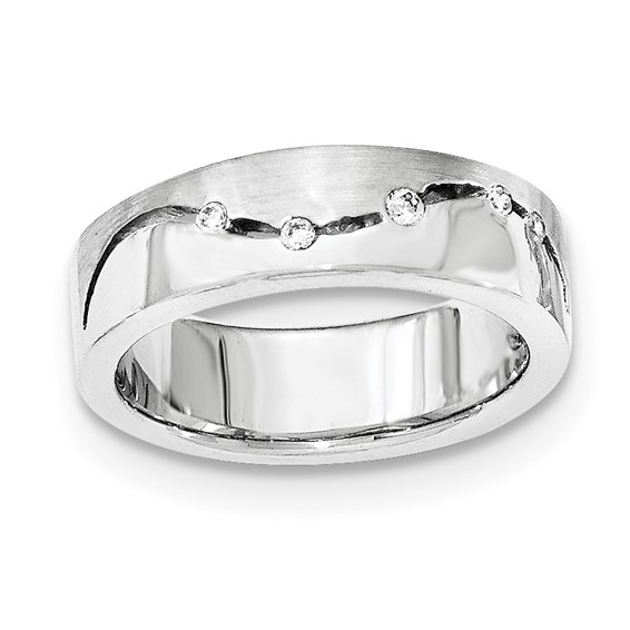 Sterling Silver Brushed And Polished CZ Ring