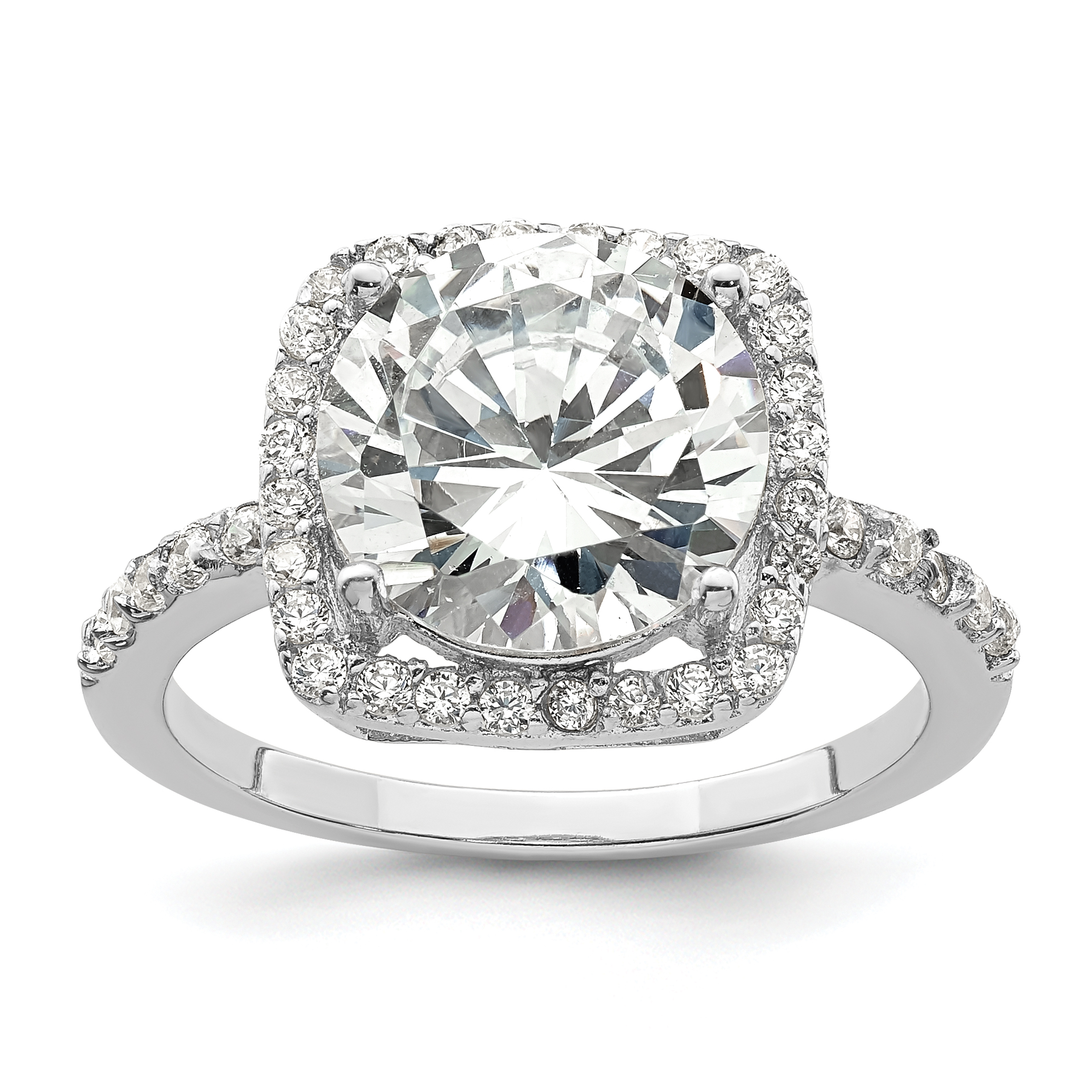 Sterling Silver Rhodium-plated Polished CZ Square Halo Ring (QR5993-6)