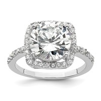 Sterling Silver Rhodium-plated Polished CZ Square Halo Ring view 1