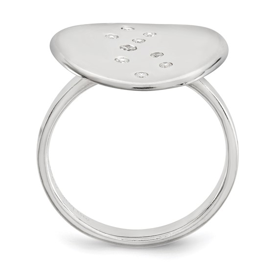 Sterling Silver Polished & Satin CZ Disc Ring