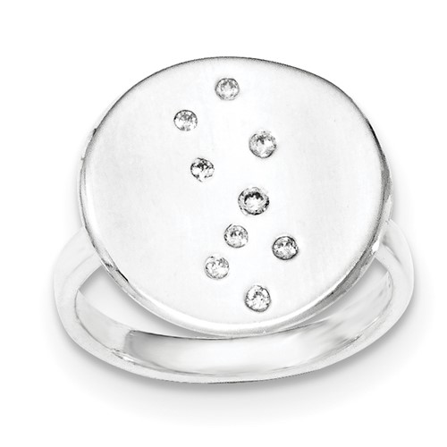 Sterling Silver Polished & Satin CZ Disc Ring