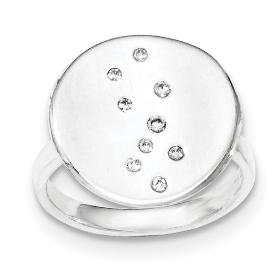 Sterling Silver Polished & Satin CZ Disc Ring