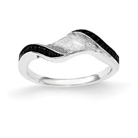 Sterling Silver & Blk Rhod Polished Blk CZ Wave Ring view 1