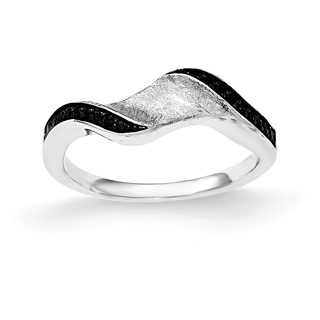 Sterling Silver & Blk Rhod Polished Blk CZ Wave Ring