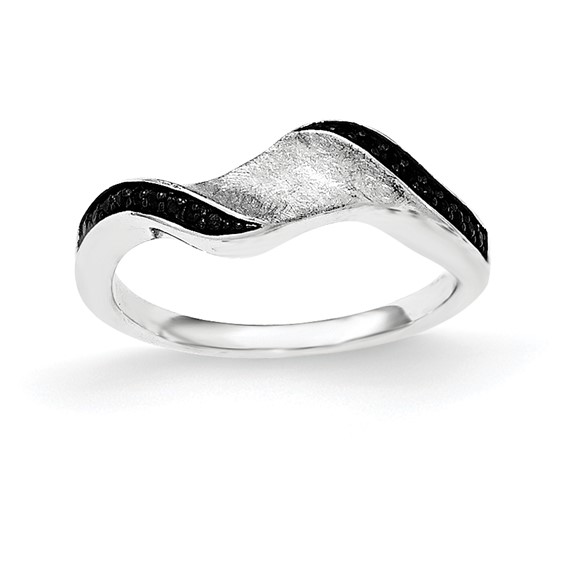 Sterling Silver & Blk Rhod Polished Blk CZ Wave Ring
