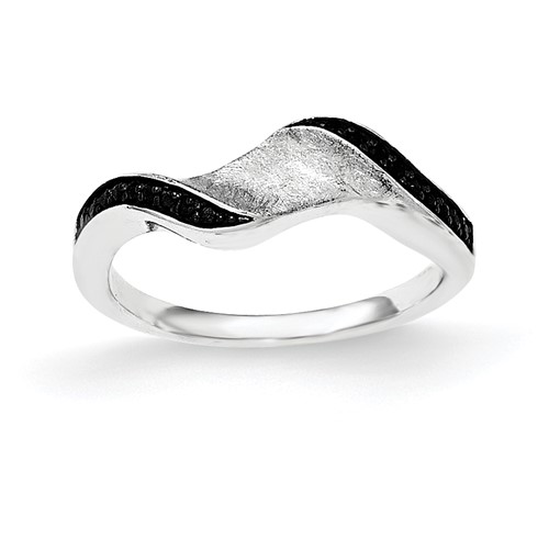 Sterling Silver & Blk Rhod Polished Blk CZ Wave Ring