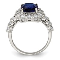 Sterling Silver Rhodium-plated Polished Blue Glass and CZ Ring view 2