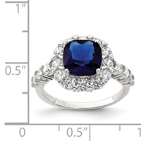 Sterling Silver Rhodium-plated Polished Blue Glass and CZ Ring view 3