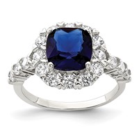 Sterling Silver Rhodium-plated Polished Blue Glass and CZ Ring view 1