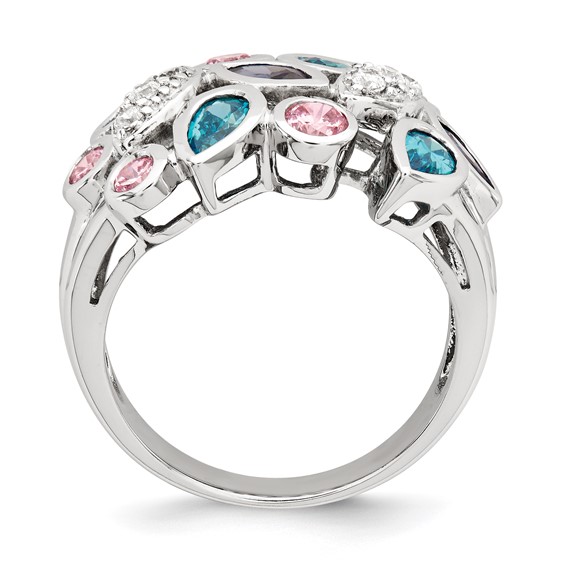 Sterling Silver Pink & Blue CZ Ring
