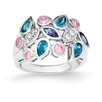 Sterling Silver Pink & Blue CZ Ring view 1