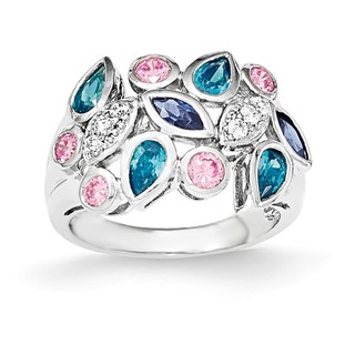 Sterling Silver Pink & Blue CZ Ring