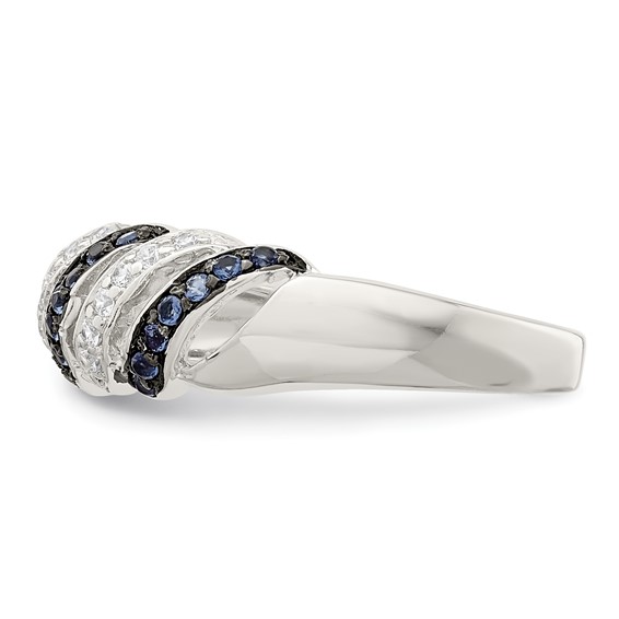 Sterling Silver Rhodium-plated Polished CZ & Blue Glass Stone Ring