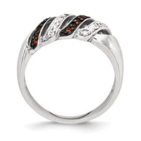 Sterling Silver Polished CZ & Red Glass Stone Ring view 2