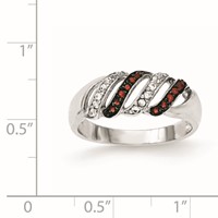 Sterling Silver Polished CZ & Red Glass Stone Ring view 3