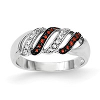 Sterling Silver Polished CZ & Red Glass Stone Ring view 1