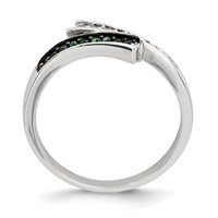 Sterling Silver Polished CZ & Green Glass Stone Ring view 2