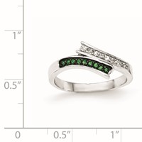 Sterling Silver Polished CZ & Green Glass Stone Ring view 3